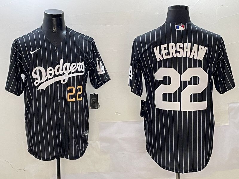 Men Los Angeles Dodgers #22 Kershaw Black Stripe Jointly Name 2025 Nike MLB Jersey style 11->los angeles dodgers->MLB Jersey